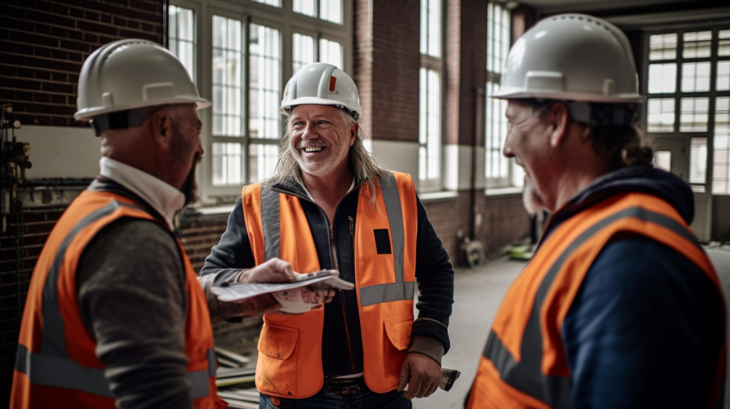 Werkvoorbereider elektrotechniek in gesprek met monteurs.