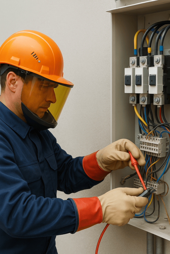 Monteur die werkt onder spanning