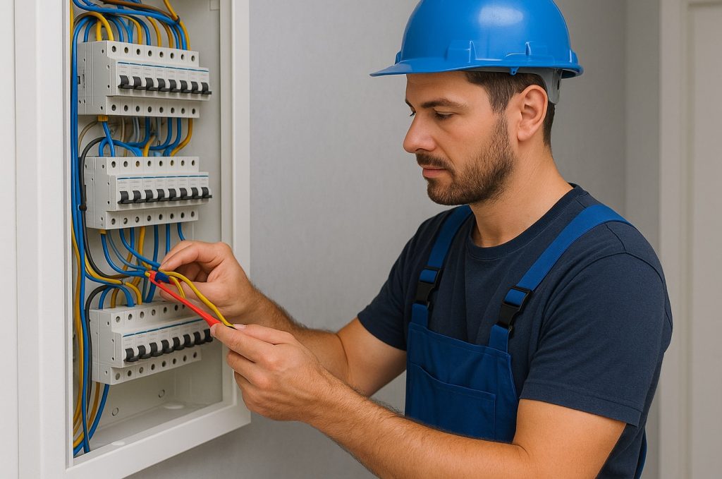 elektromonteur bij een groepenkast