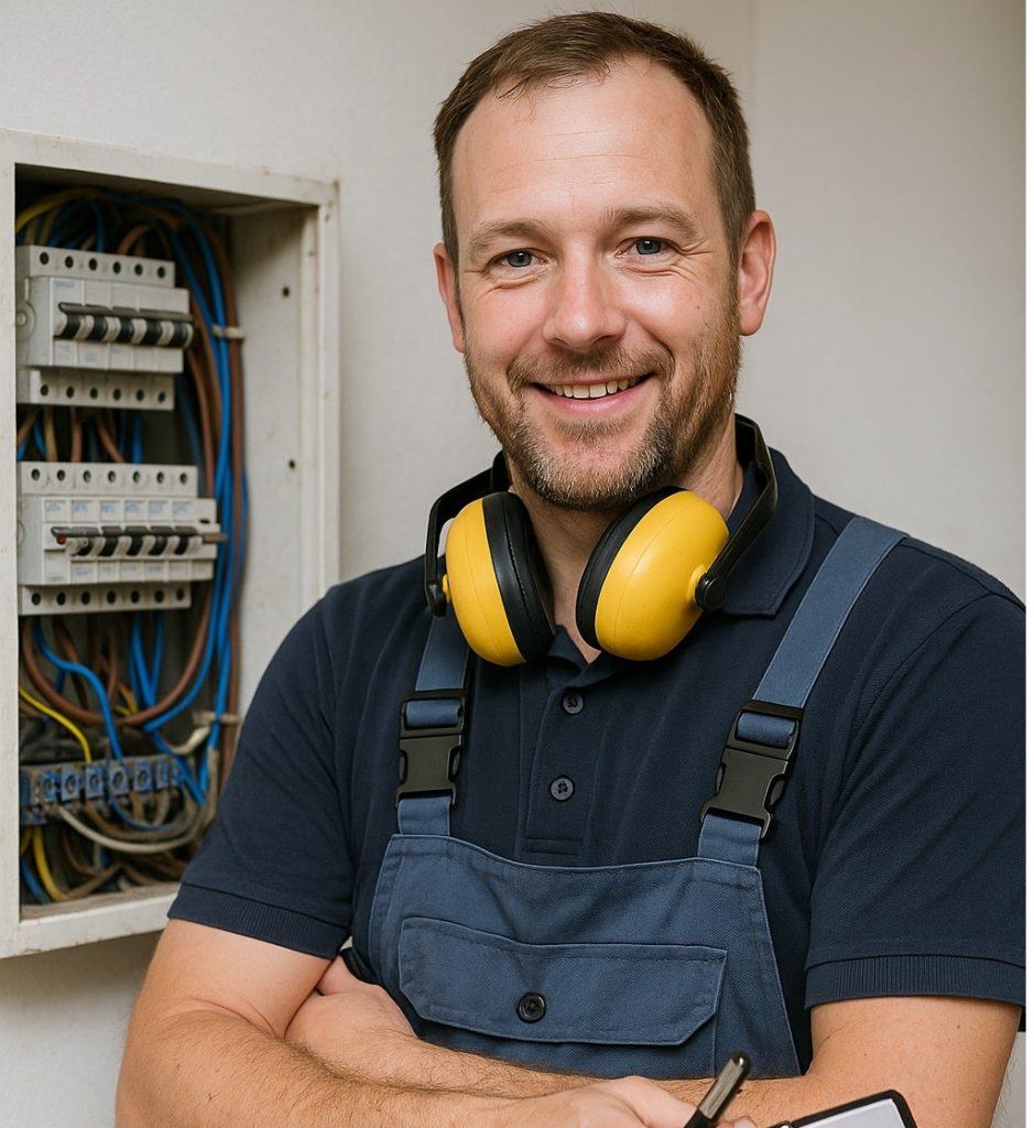 elektromonteur met een checklist voor het vervangen van een groepenkast